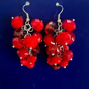 New Red Cluster Crystal Earrings